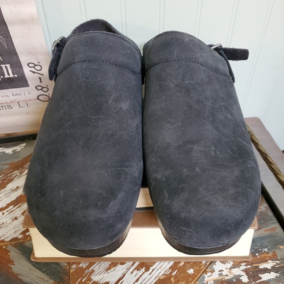 White Mountain Slingback Clog Suede Black Faux Wooden Heel - Picture 5 of 10